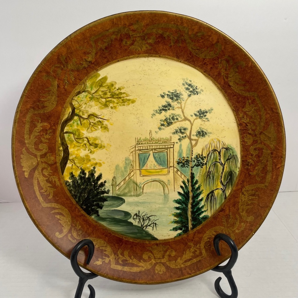 Raymond Waites 12" Decorative Plate‎ Red Gold Scenic Landscape Asian Style Wall